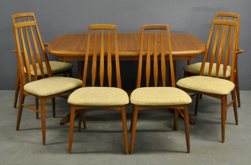 Danish modern teak table unsigned and six chairs by Koefoeds