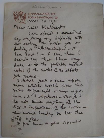 CRANE Walter 1845 1915 Autograph letter signed Kensington 30 November