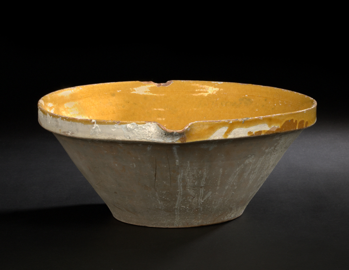 Large French Provincial Partially Ochre Glazed Terra Cotta Mixing Bowl