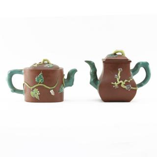 Grouping of Two 2 Antique Chinese Yixing and Enameled Clay