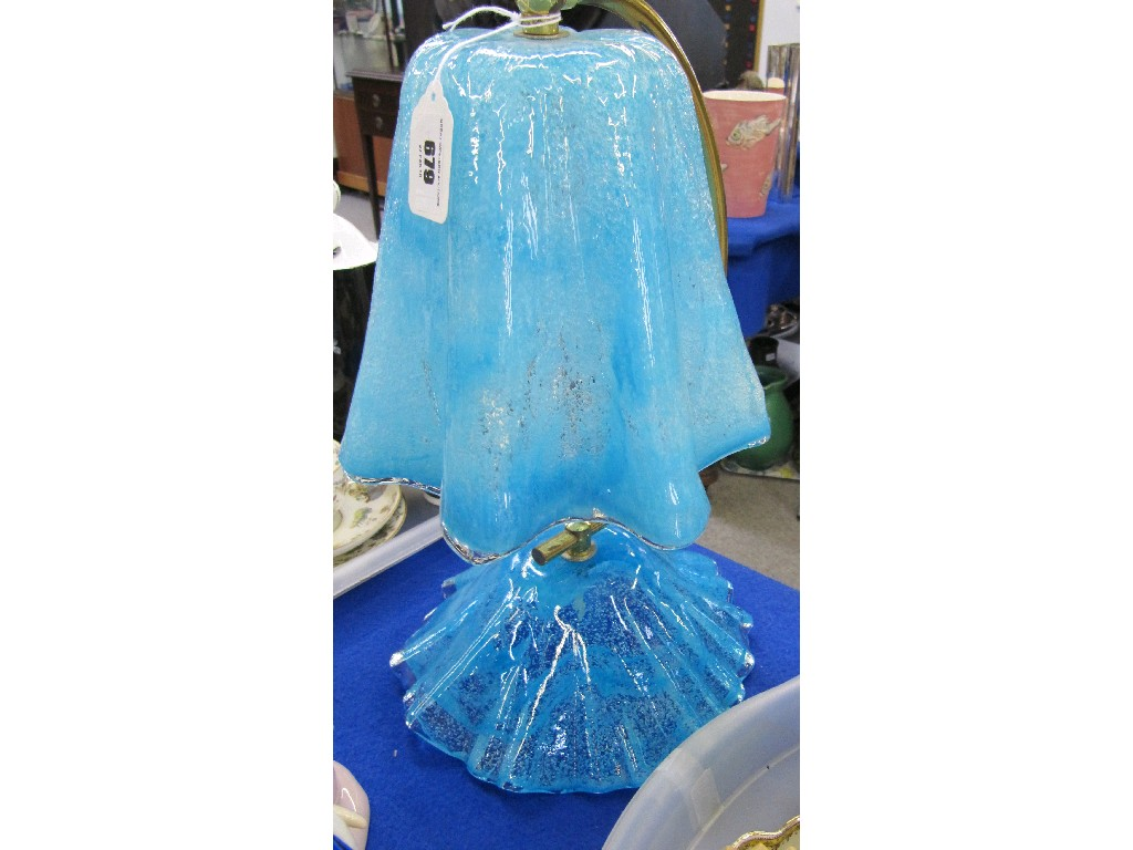 Blue glass and gilt metal table lamp