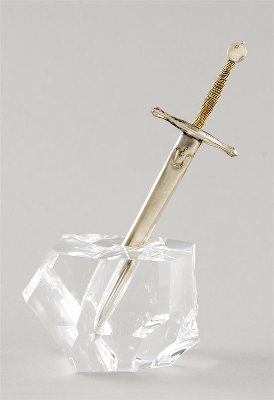 Unique Steuben Excalibur paper knife and paperweight sterling sword with