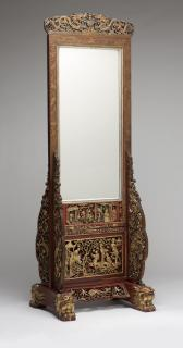 A Chinese carved and polychrome wood floor mirror 20th century