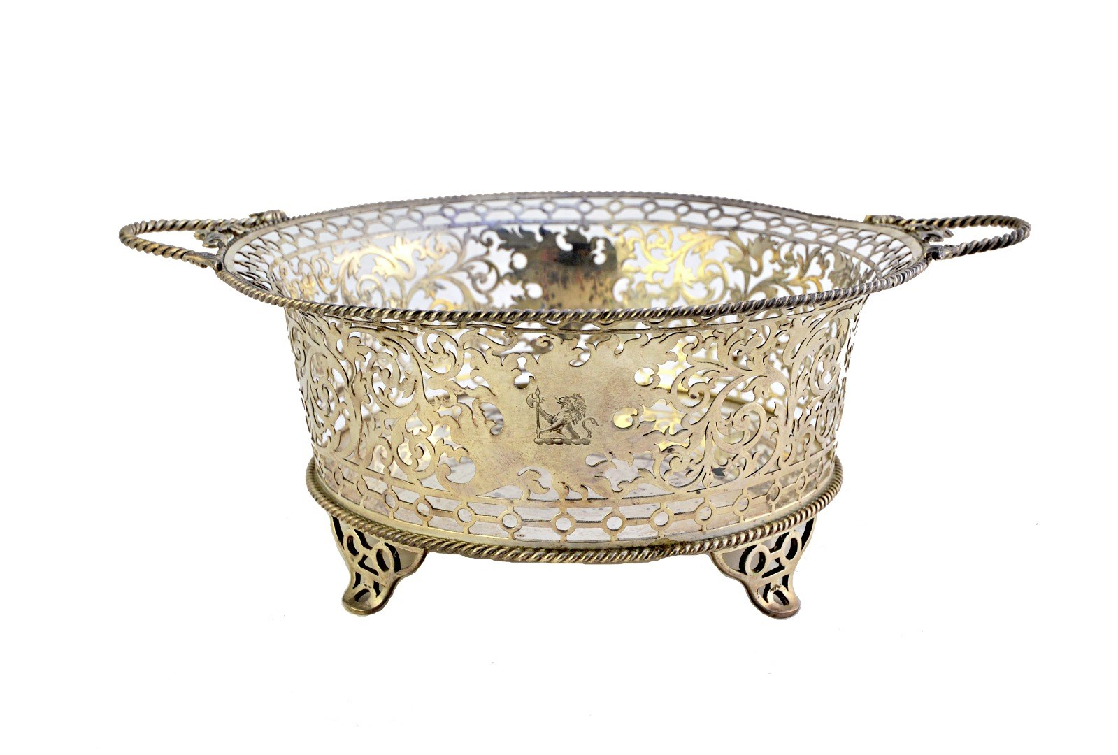 A silver twin handled basket of pierced circular form with