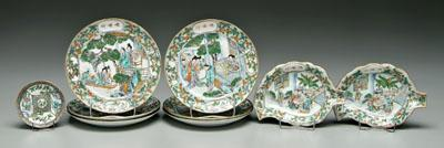 Chinese export porcelain nine pieces famille verte eight with mandarin