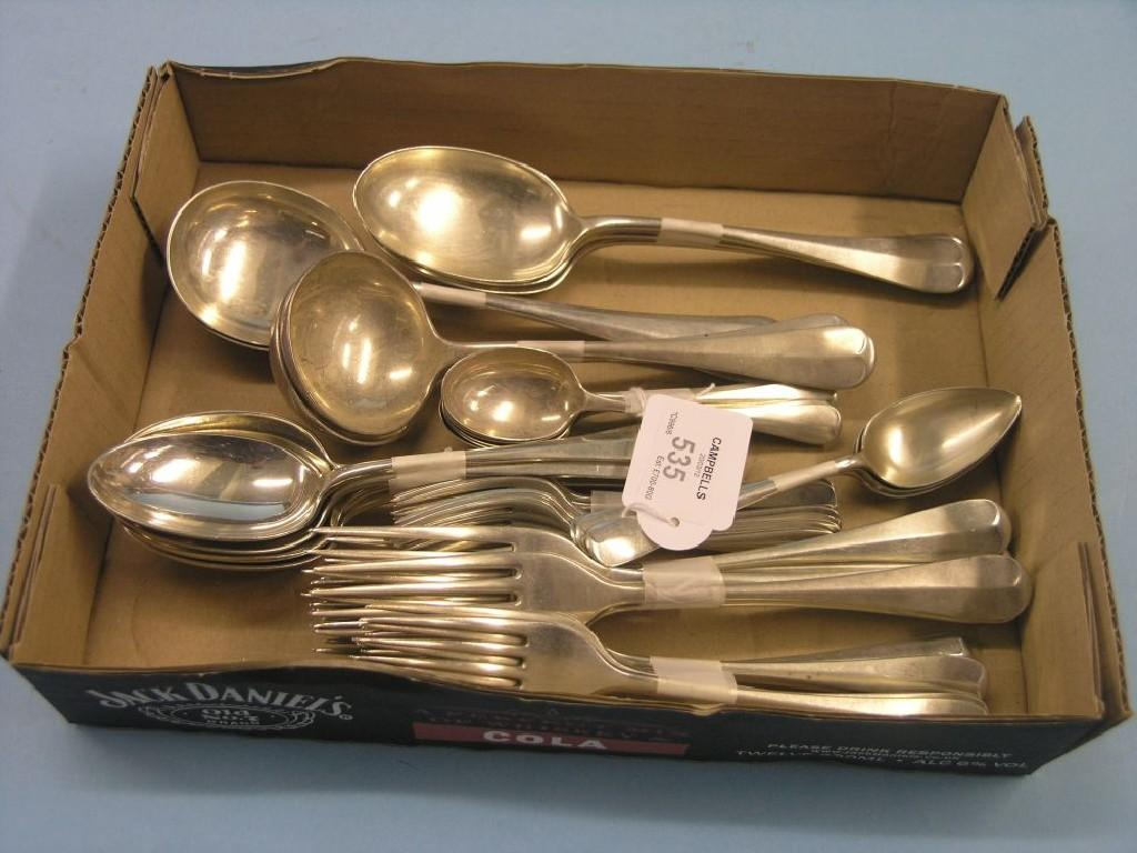 A suite of silver cutlery thirty nine pieces six tableforks