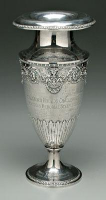 Steeplechase sterling trophy vase round with inverted rim pedestal base