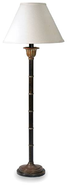 A Michael Taylor Designs wood and metal floor lamp height