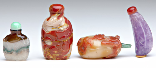 CHINESE SNUFF BOTTLES Four hard or semi precious stone bottles