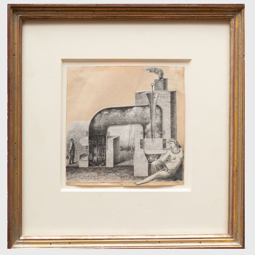 Max Bucaille 1906 1996 Toutes les Bastilles Collage and pencil