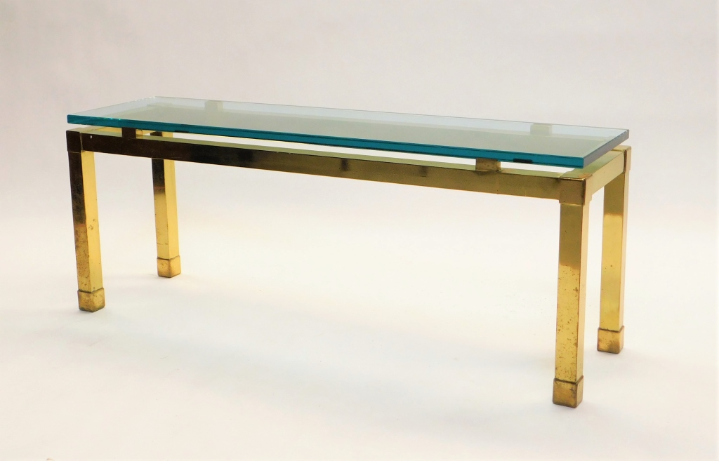 MCM GLASS TOP BRASS COFFEE TABLE United States 20th CenturyThick