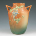 Roseville Columbine double handled vase in brown and green Marked