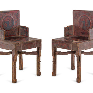 A Pair of Chinese Lacquered Armchairs Late 19th Early 20th