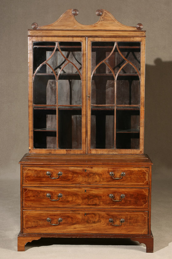 Regency Satinwood Inlaid Mahogany Bookcase on Chest Early 19th Century