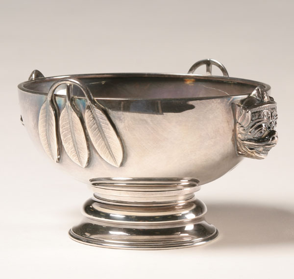 Chinese export silver bowl on stand mythical beast and foliate