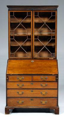 George III secretary desk inlaid mahogany upper case with two