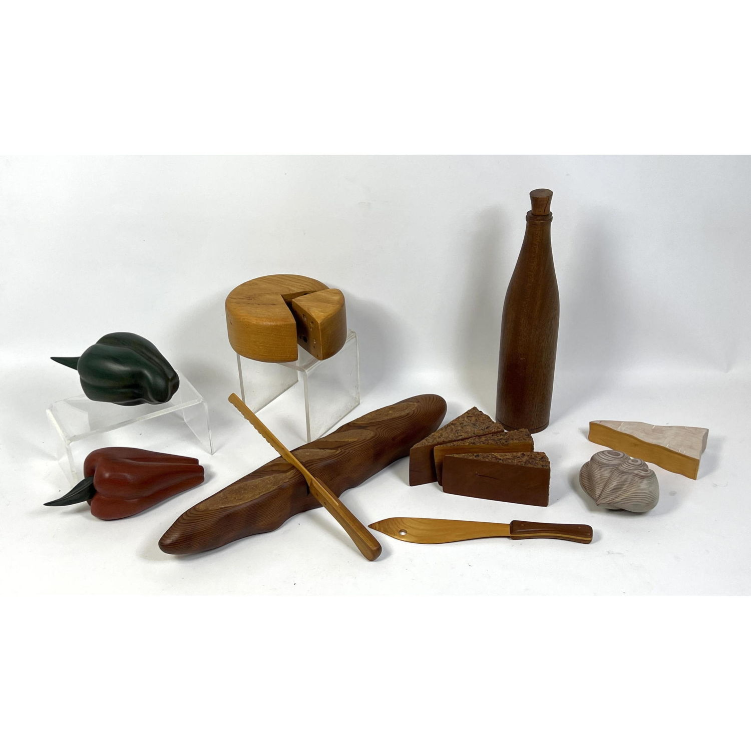 RAY NEYE Hand Carved Wood Sculpture Still Life Wood Cheeses