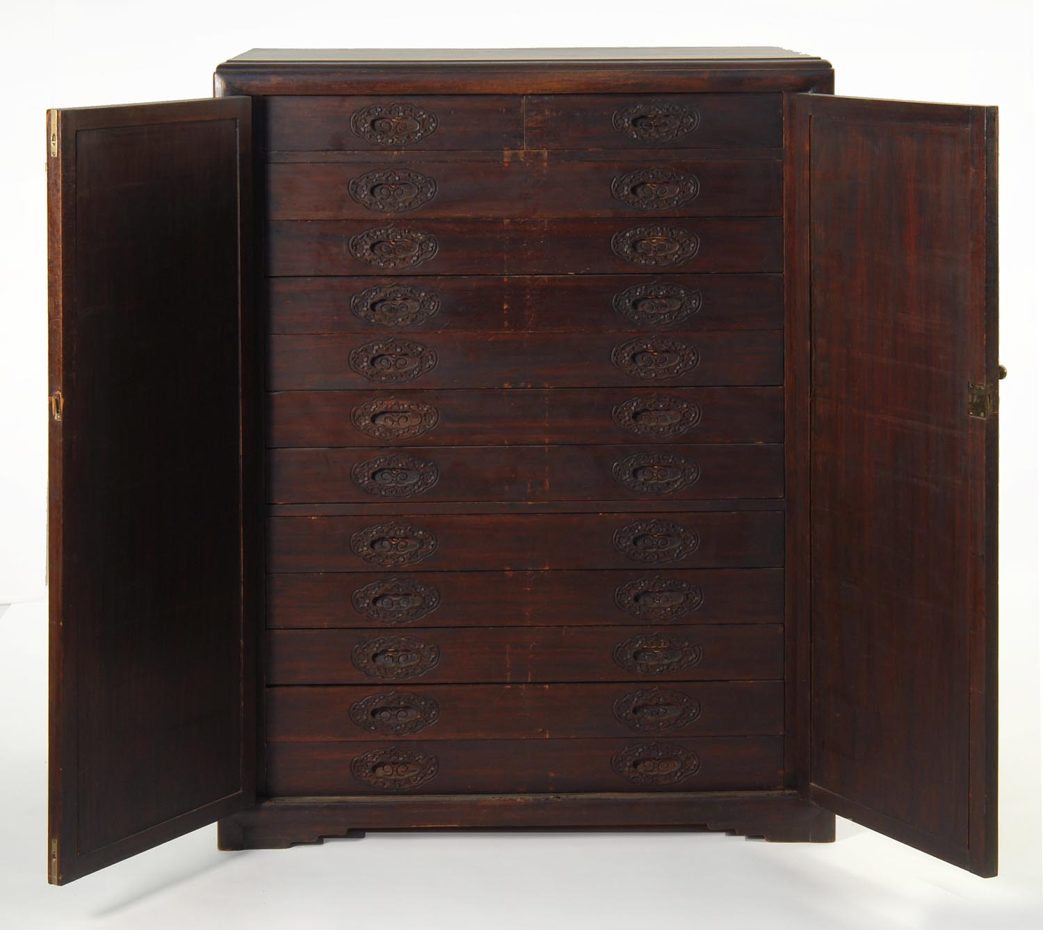 EARLY 20TH CENTURY CHINESE FAUX ROSEWOOD BLIND FRONT CABINET Two