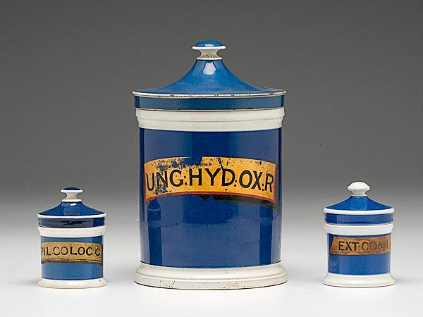 LOT OF CREAMWARE APOTHECARY JARS early to mid 19th century