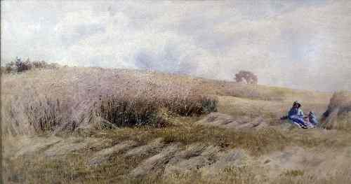 W G Watercolour View of a corn field with a
