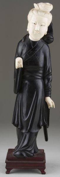 Asian Carved Ebony and Ivory Figural a woman in draped