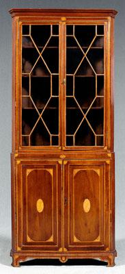 Fine Hepplewhite style corner cupboard with inlaid mahogany and rosewood
