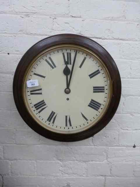 A MAHOGANY CASED CIRCULAR DIAL WALL CLOCK the painted dial