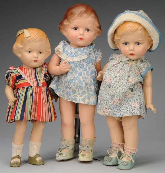 Lot of 3 Amberg Composition Dolls Description American Ca 1920s