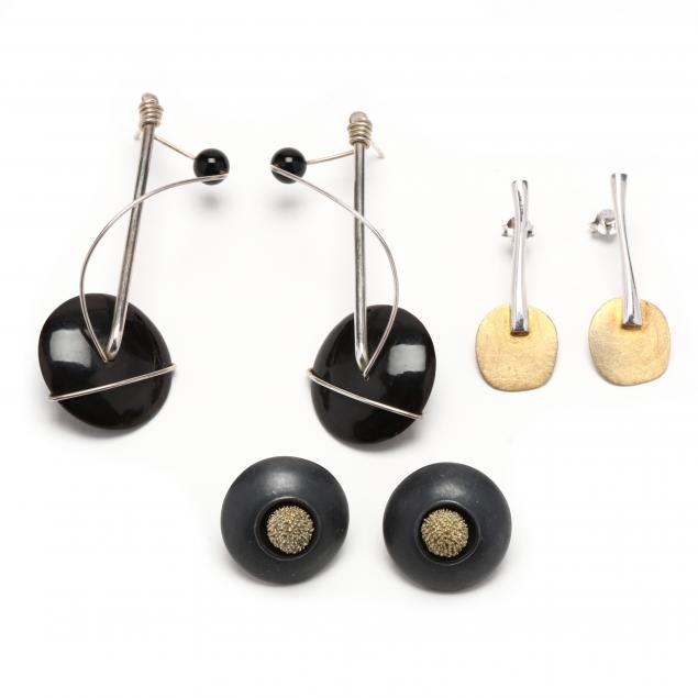 THREE PAIRS OF MODERNIST EARRINGS To include a pair designed