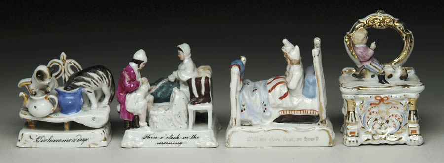 FOUR PORCELAIN FIGURAL PIECES 1 4 1 2 h trinket