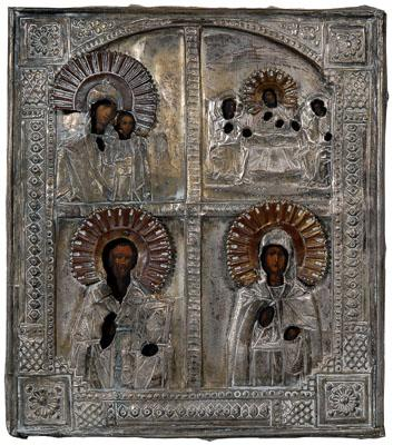 Russian icon four panels with saints including first panel with