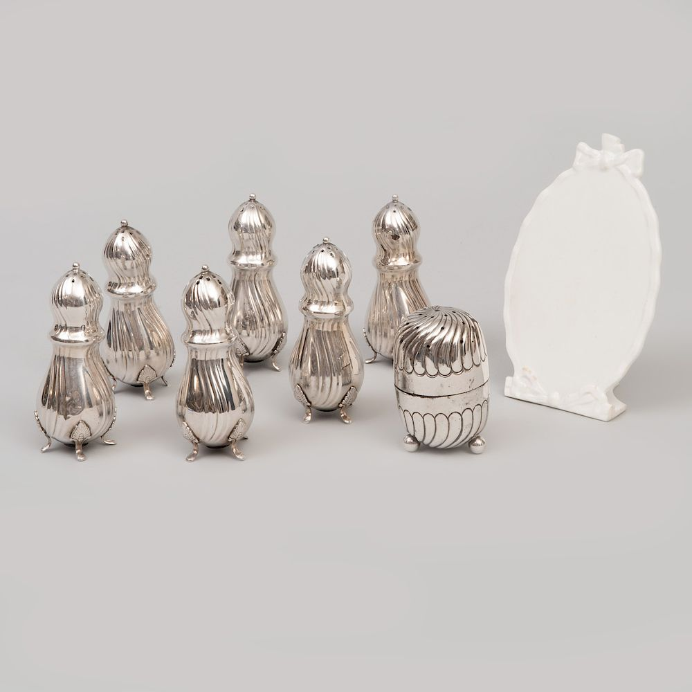 Set of Six Danish Silver Casters an English Silver Caster