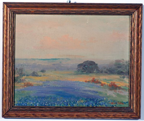 Texas floral landscape oil on board signed lower right Alice