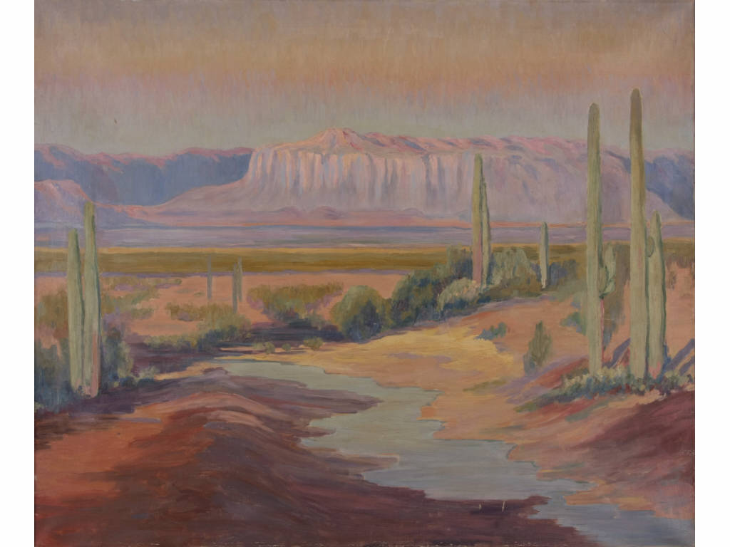 American School Superstition Mountains 20th c oil on canvas giant
