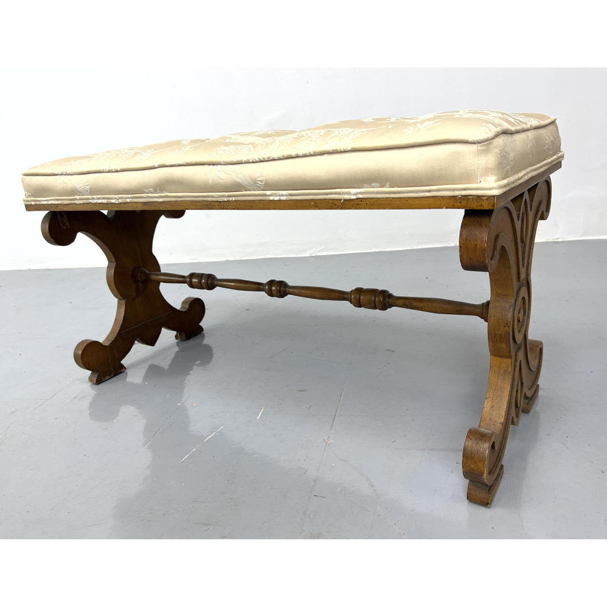 Tufted Upholstered Bench Carved X Form Wood Base Dimensions H