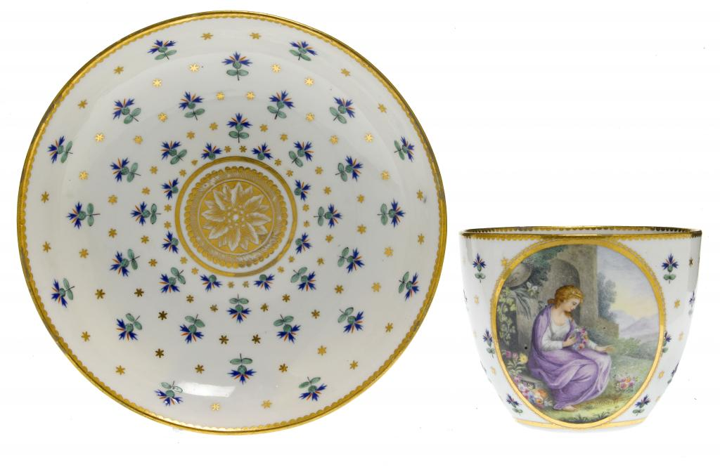 A DERBY TEACUP AND A SAUCER of bute shape the