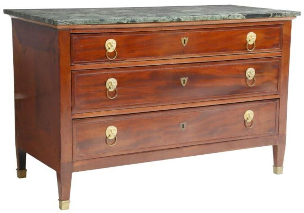 French marble top mahogany commode 19th c three drawers with