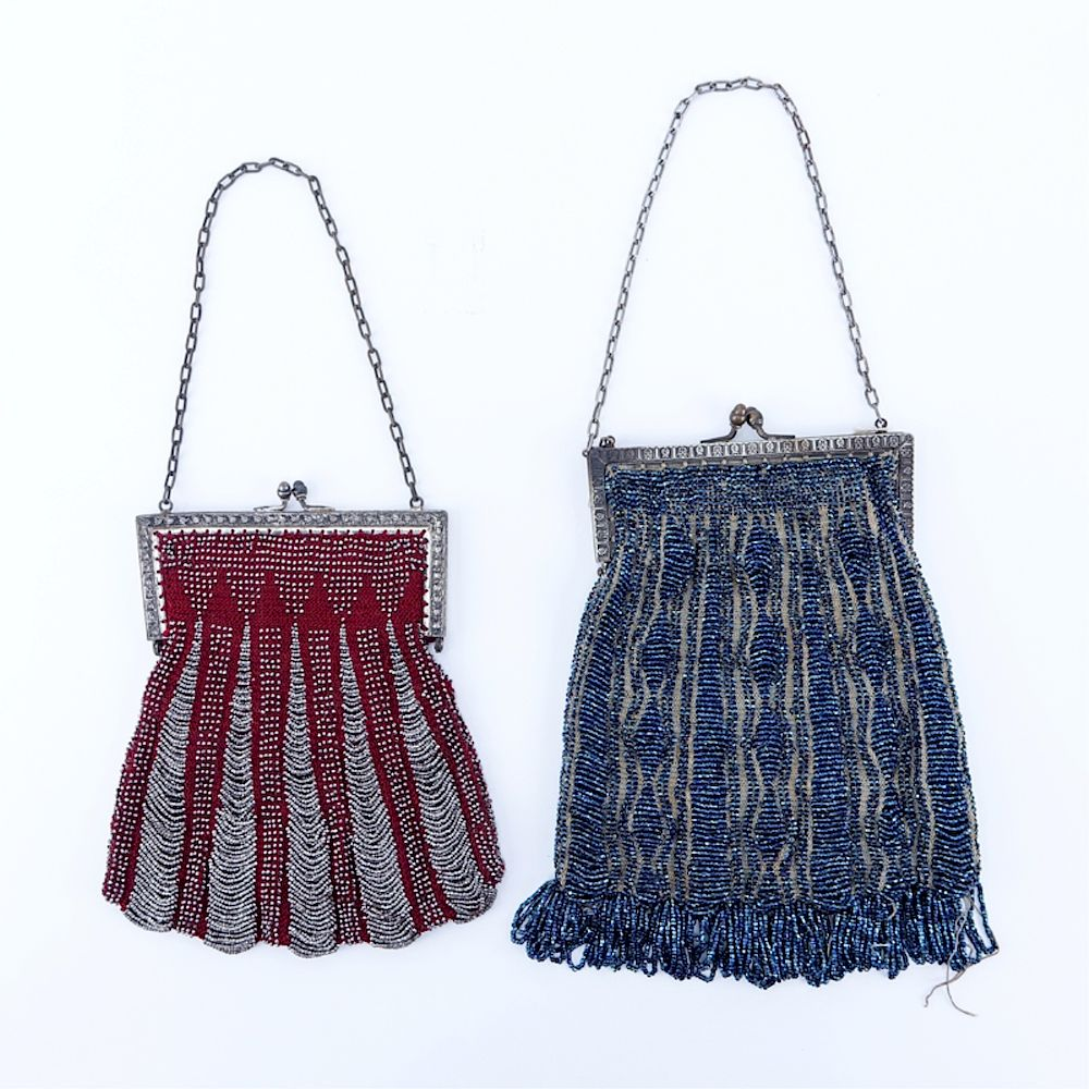 Two 2 Antique Red Blue Beaded Evening Bags Two 2