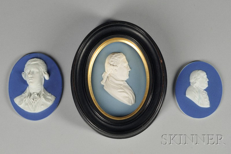 Three Wedgwood Jasper Oval Portrait Medallions England late 18th and