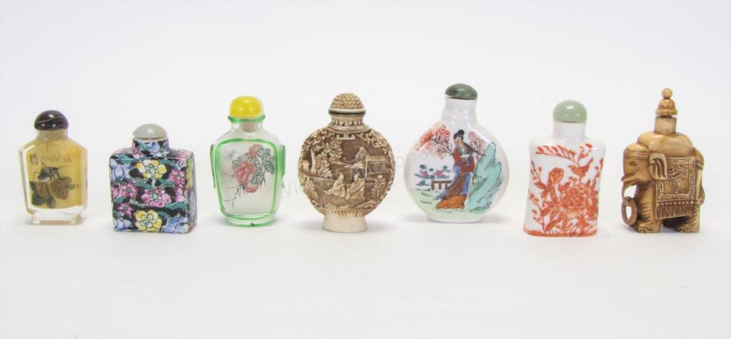 Group of Oriental Snuff Bottles seven total including reverse painted