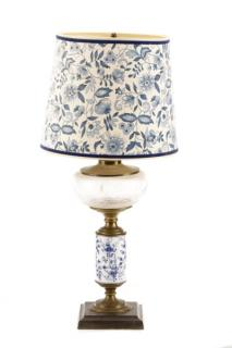 Meissen Style Porcelain Etched Glass Table Lamp Style of Meissen