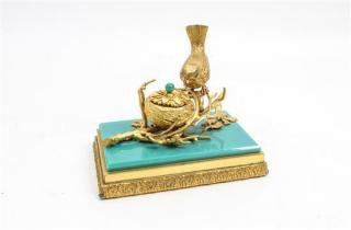 A French Gilt Bronze and Opaline Glass Inkwell early 20th