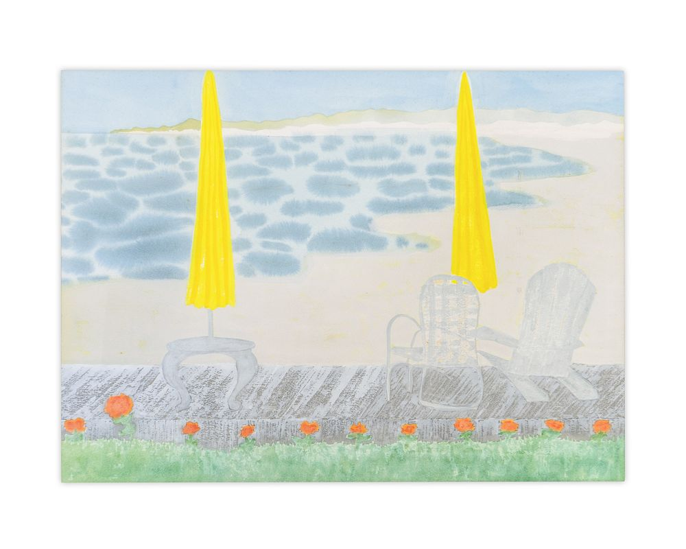 March Avery American b 1932 Umbrellas by the Bay 1983