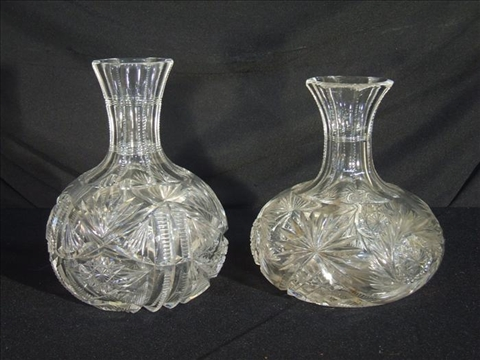 TWO AMERICAN BRILLIANT CUT GLASS CARAFES One with flowerheads and