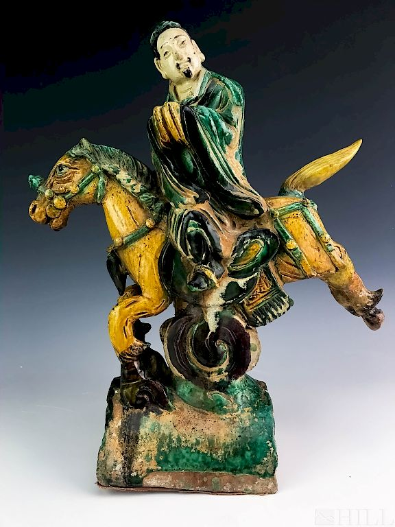 Chinese Ceramic Horse Rider Roof Tile Sculpture Horse with Rider