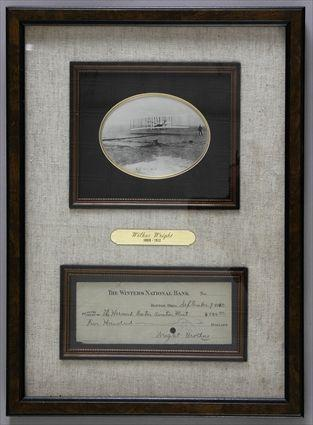 WRIGHT WILBUR CHECK SIGNED 9 9 1910 Check signed Wright