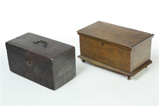 TWO DECORATED BOXES American 19th century pine and paint Rectangular