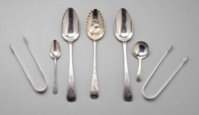 Bateman silver flatware tongs all with marks for Peter and