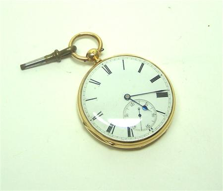 An 18ct gold cased pocket watch the enamel dial with