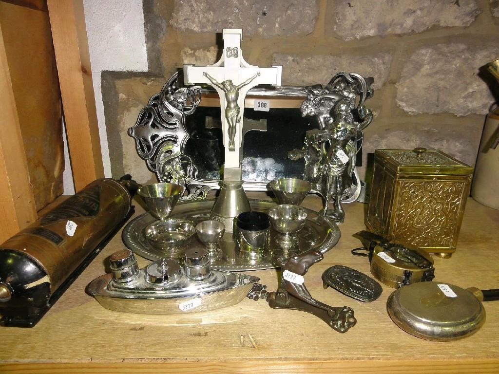 A curious collection of miscellaneous items including an Art Nouveau